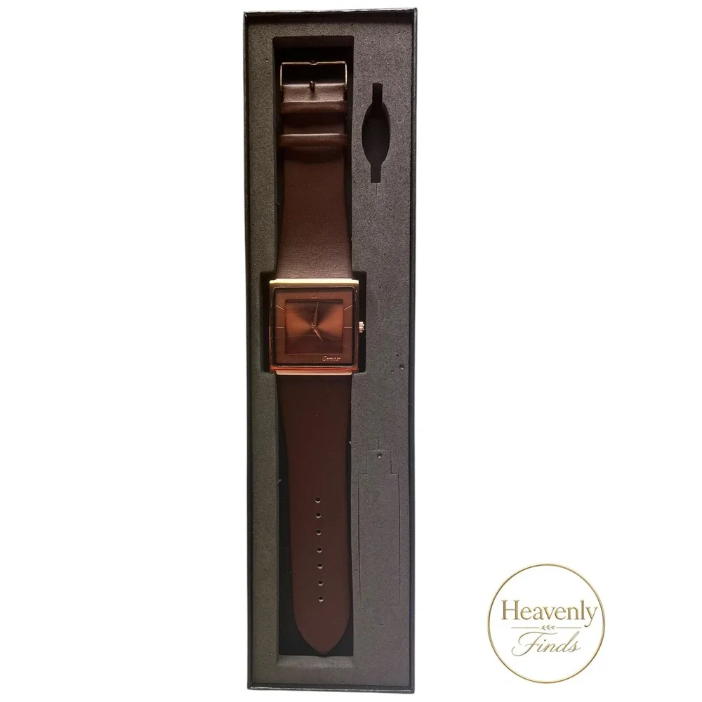 Carnaer Square Dial Watch Unisex Brown Leather Minimalist Nordic Business NEW